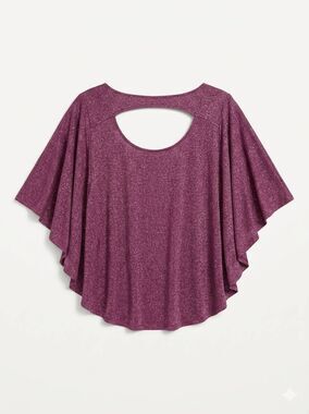🔺️Soprano Wine & Metallic Gold Open Back Draped Poncho Top Medium